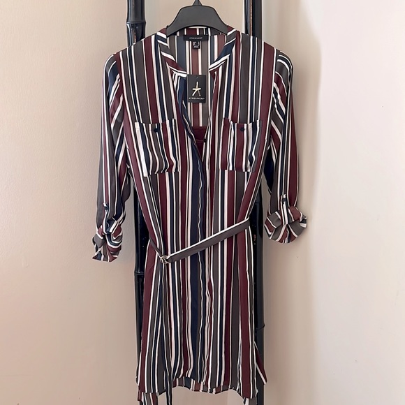 primark striped shirt dress Womens Black/White Tiered Stripe Mini Shirt Dress